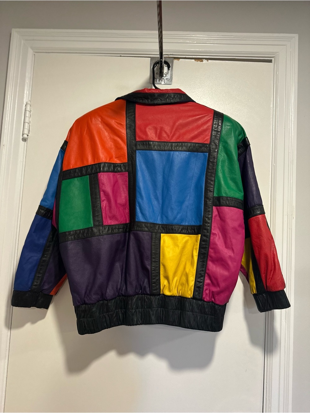 VTG 80s Avanti SzM vivid colorblock leather bomber jacket Oversized Boxy Slouchy - Picture 2 of 14